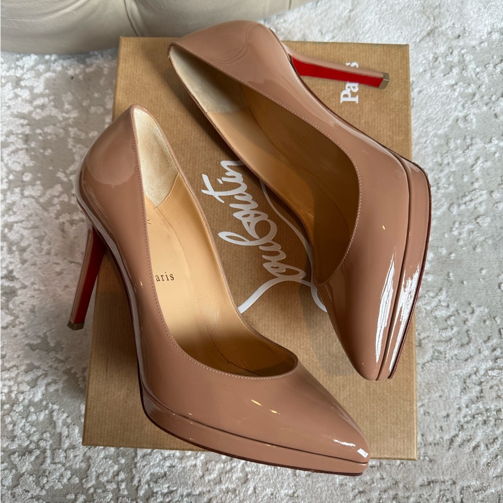 Christian Louboutin Nude Pigalle Plato 100cm Patent Leather Pumps Size 37